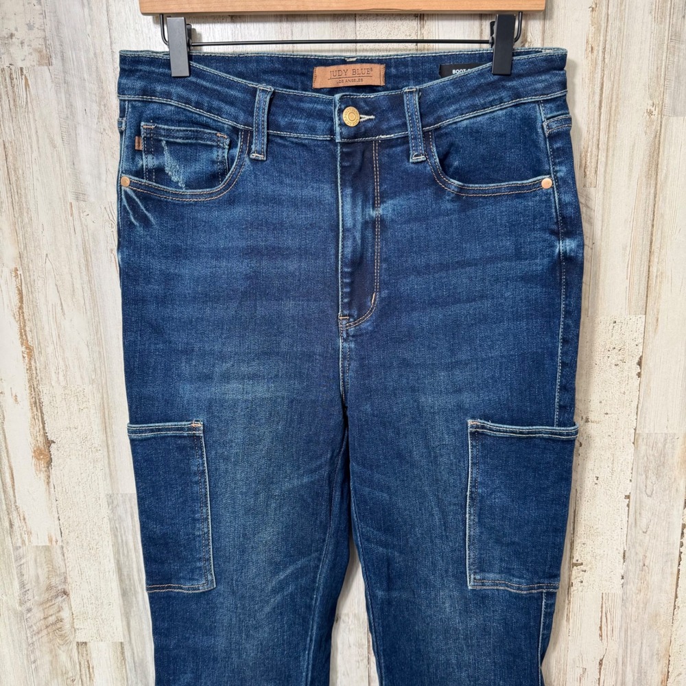 Judy Blue High Waist Cargo Pocket‎ Bootcut Dark Denim Jeans Stretch Womens 11/30